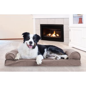 FurHaven Faux Fur Cooling Gel Bolster Cat & Dog Bed w/Removable Cover, Driftwood Brown, Large