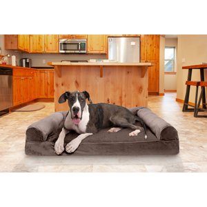 FurHaven Faux Fur Memory Top Bolster Dog Bed w/Removable Cover, Driftwood Brown, Jumbo Plus