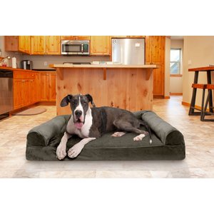FurHaven Faux Fur Memory Top Bolster Dog Bed w/Removable Cover, Dark Sage, Jumbo Plus