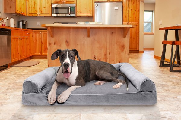 FurHaven Faux Fur Memory Top Bolster Dog Bed w/Removable Cover, Smoke Gray, Jumbo Plus slide 1 of 10
