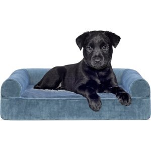 FurHaven Faux Fur Orthopedic Bolster Dog Bed w/Removable Cover, Harbor Blue, Small