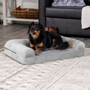 FurHaven Faux Fur Orthopedic Bolster Dog Bed w/Removable Cover, Smoke Gray, Medium