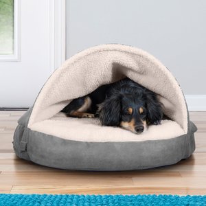 FurHaven Faux Sheepskin Snuggery Gel Top Cat & Dog Bed w/Removable Cover, Gray, 26-in