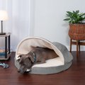 FurHaven Faux Sheepskin Snuggery Gel Top Cat & Dog Bed w/Removable Cover, Gray, 35-in