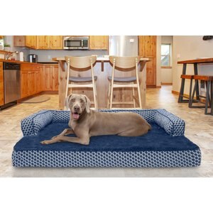FurHaven Comfy Couch Memory Top Cat & Dog Bed w/Removable Cover, Diamond Blue, Jumbo Plus