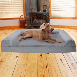 FurHaven Plush & Suede Cooling Gel Bolster Dog Bed w/Removable Cover, Gray, Jumbo Plus