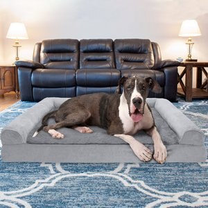 FurHaven Plush & Suede Memory Top Bolster Dog Bed w/Removable Cover, Gray, Jumbo Plus