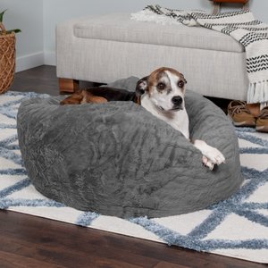 FurHaven Plush Ball Pillow Dog Bed w/Removable Cover, Gray Mist, Large