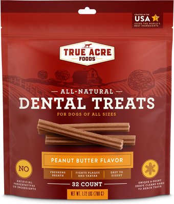 True Acre Foods, All-Natural Dental Chew Sticks, Peanut Butter Flavor, 32 count, slide 1 of 1