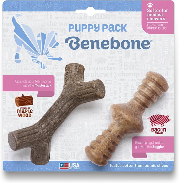 Benebone Bacon Flavor Tough Puppy Chew Toy, 2 count slide 1 of 8