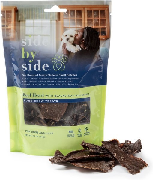 Side By Side Beef Hearts with Blackstrap Molasses Dry-Roasted Dog & Cat Treats, 4-oz bag slide 1 of 1