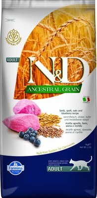 Farmina N&D Ancestral Grain Lamb & Blueberry Recipe Adult Cat Dry Food, 11-lb bag, slide 1 of 1