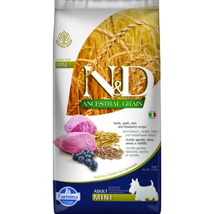Farmina N&D Ancestral Grain Lamb & Blueberry Recipe Adult Mini Breed Dry Dog Food, 15.4-lb bag