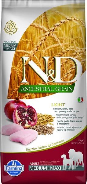 Farmina N&D Ancestral Grain Chicken & Pomegranate Recipe Medium & Maxi Adult Light Dry Dog Food, 26.5-lb bag slide 1 of 1