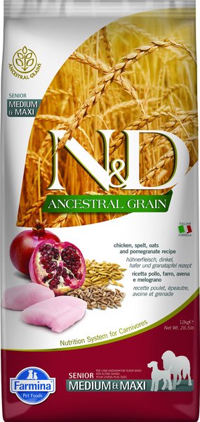 Farmina N&D Ancestral Grain Chicken & Pomegranate Recipe Senior Medium & Maxi Dry Dog Food, 26.4-lb bag slide 1 of 1
