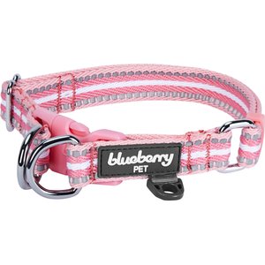 Blueberry Pet 3M Multi-Colored Stripe Polyester Reflective Dog Collar, Pink & White, Large: 18 to 26-in neck, 1-in wide