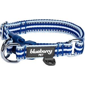 Blueberry Pet 3M Multi-Colored Stripe Polyester Reflective Dog Collar, Blue & White, Large: 18 to 26-in neck, 1-in wide