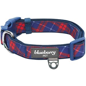 Blueberry Pet Soft & Comfy Padded Polyester Dog Collar, Navy Blue & Red Plaid, Medium: 14.5 to 20-in neck, 3/4-in wide