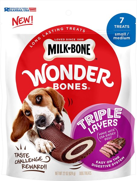 Milk-Bone Wonder Bones Small/Medium Triple Layers Beef Flavor Dog Treats, 7 count slide 1 of 8