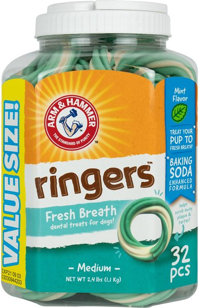 Arm & Hammer Ringers Fresh Breath Medium Mint Flavor Dog Dental Chews, 32 count slide 1 of 3