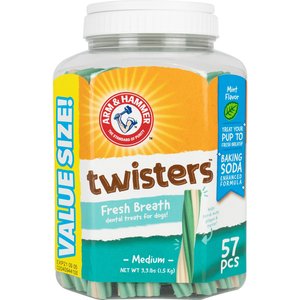 Arm & Hammer Twisters Fresh Breath Medium Mint Flavor Dog Dental Chews, 57 count