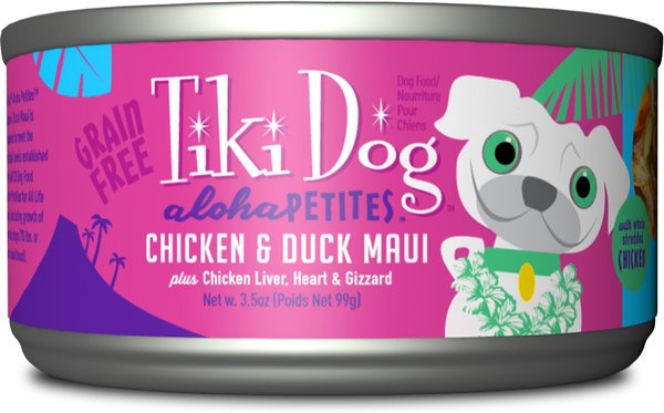Tiki Dog Aloha Petites Chicken & Duck Maui Grain-Free Dog Food, 3.5-oz can, case of 12 slide 1 of 9