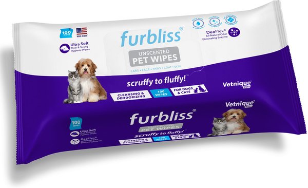 Vetnique Labs Furbliss Pet Wipes Cleansing & Deodorizing Hypoallergenic Paw & Body Dog & Cat Wipes, Unscented, 100 count slide 1 of 9