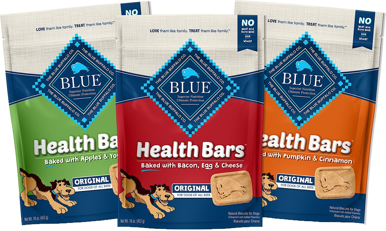 BLUE BUFFALO Health Bars Natural Crunchy Variety Pack Dog Treats Biscuits, 16oz bag, 3 count