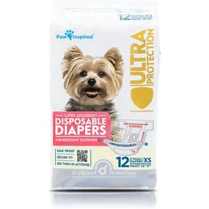 Paw Inspired Disposable Female Dog Diapers, Small: 14 to 19-in waist, 12 count