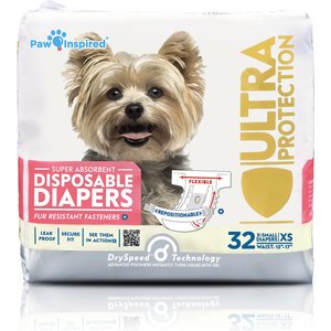 Paw Inspired Ultra Protection Disposable Female Dog Diapers, X-Small: 12 to 17-in waist, 32 count