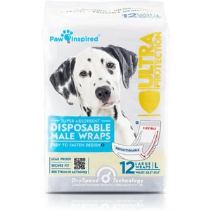 Paw Inspired Ultra Protection Disposable Belly Band Male Dog Wraps, Large: 23.5 to 31.5-in waist, 12 count