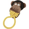 GoDog Rope Biters Monkey Chew Guard Squeaky Plush & Rope Dog Toy, Brown, Small