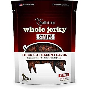 Fruitables Whole Jerky Strips Thick Cut Bacon Flavor Dog Treats, 12-oz bag