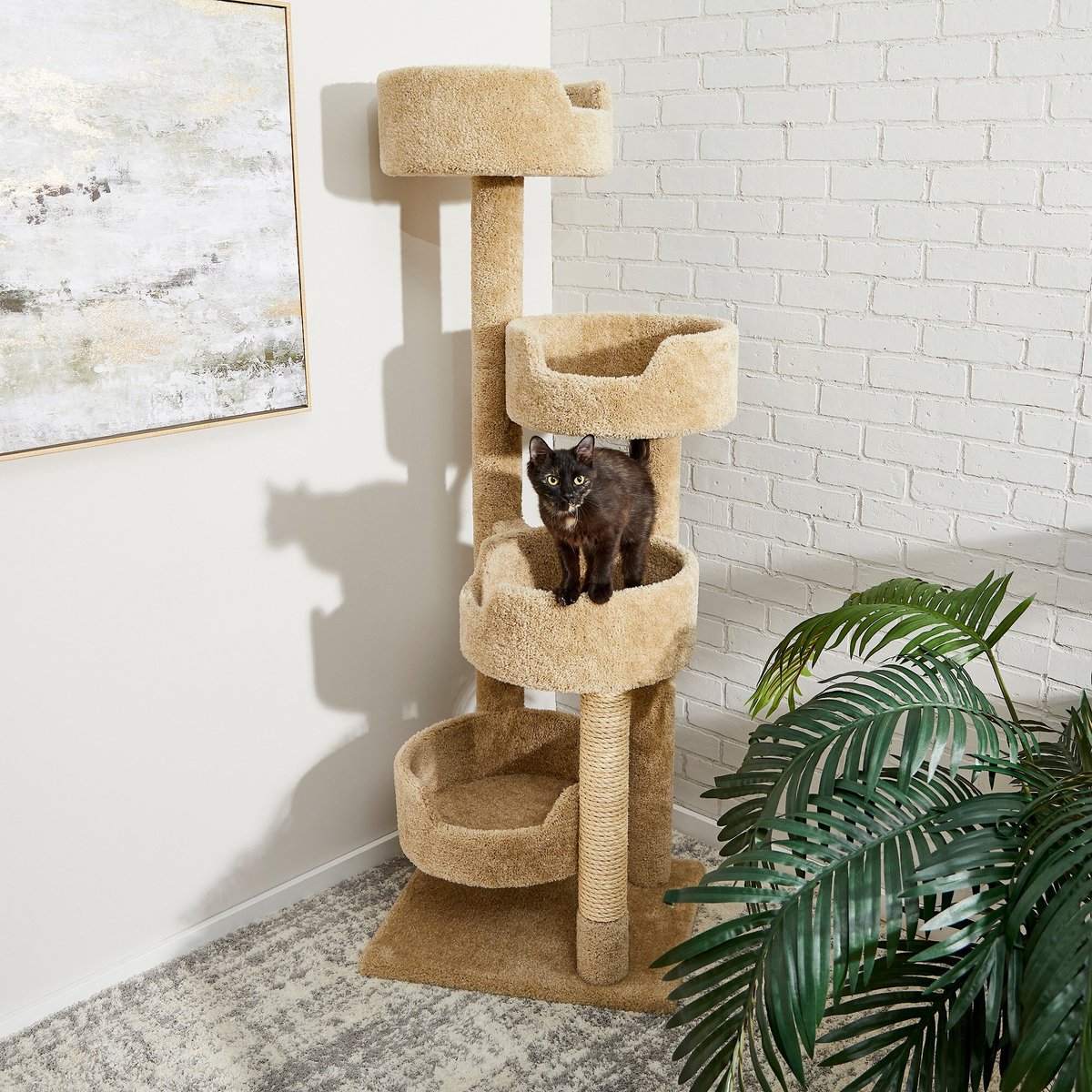 Frisco 65-in Real Carpet Wooden Cat Tree, Beige slide 1 of 5