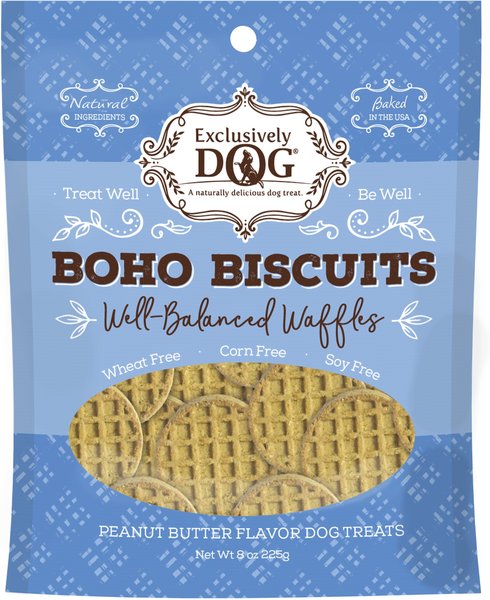 Exclusively Dog Boho Biscuits Well-Balanced Waffles Peanut Butter Flavor Dog Treats, 8-oz bag slide 1 of 6