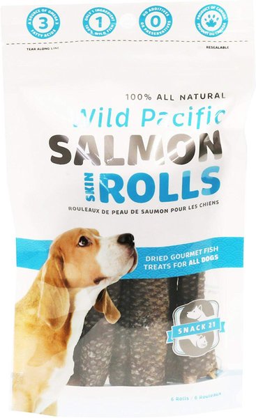 Snack 21 Treats Wild Pacific Salmon Skin Rolls Dog Treats, 6 count slide 1 of 2