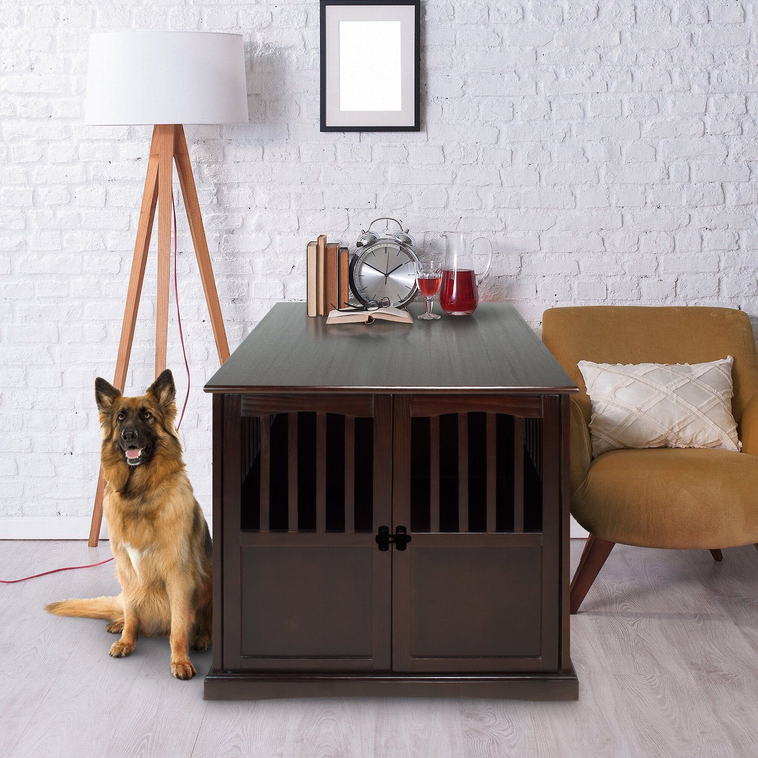 End Table Walnut Casual Home Wooden Large Pet Crate