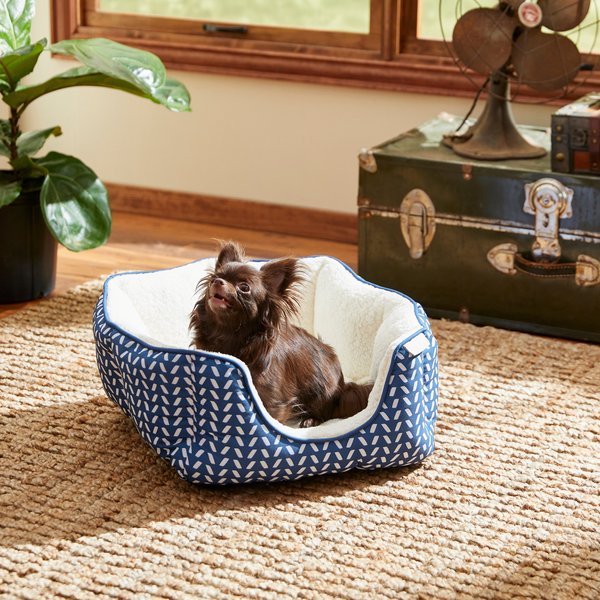 Frisco Square Deep Bolster Cat & Dog Bed, Navy Herringbone slide 1 of 7