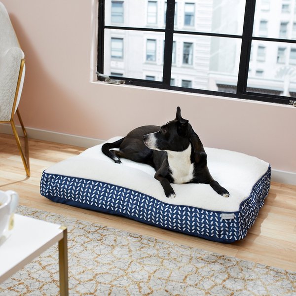 Frisco Plush Orthopedic Pillow Dog Bed with Removable Cover, Navy Herringbone, Large slide 1 of 7