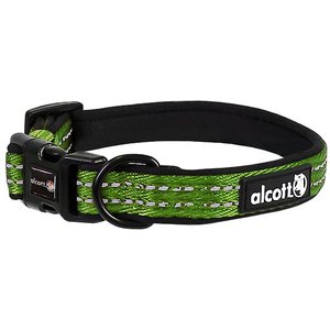 Alcott Adventure Polyester Reflective Dog Collar, Green, Small: 10 to 14-in neck