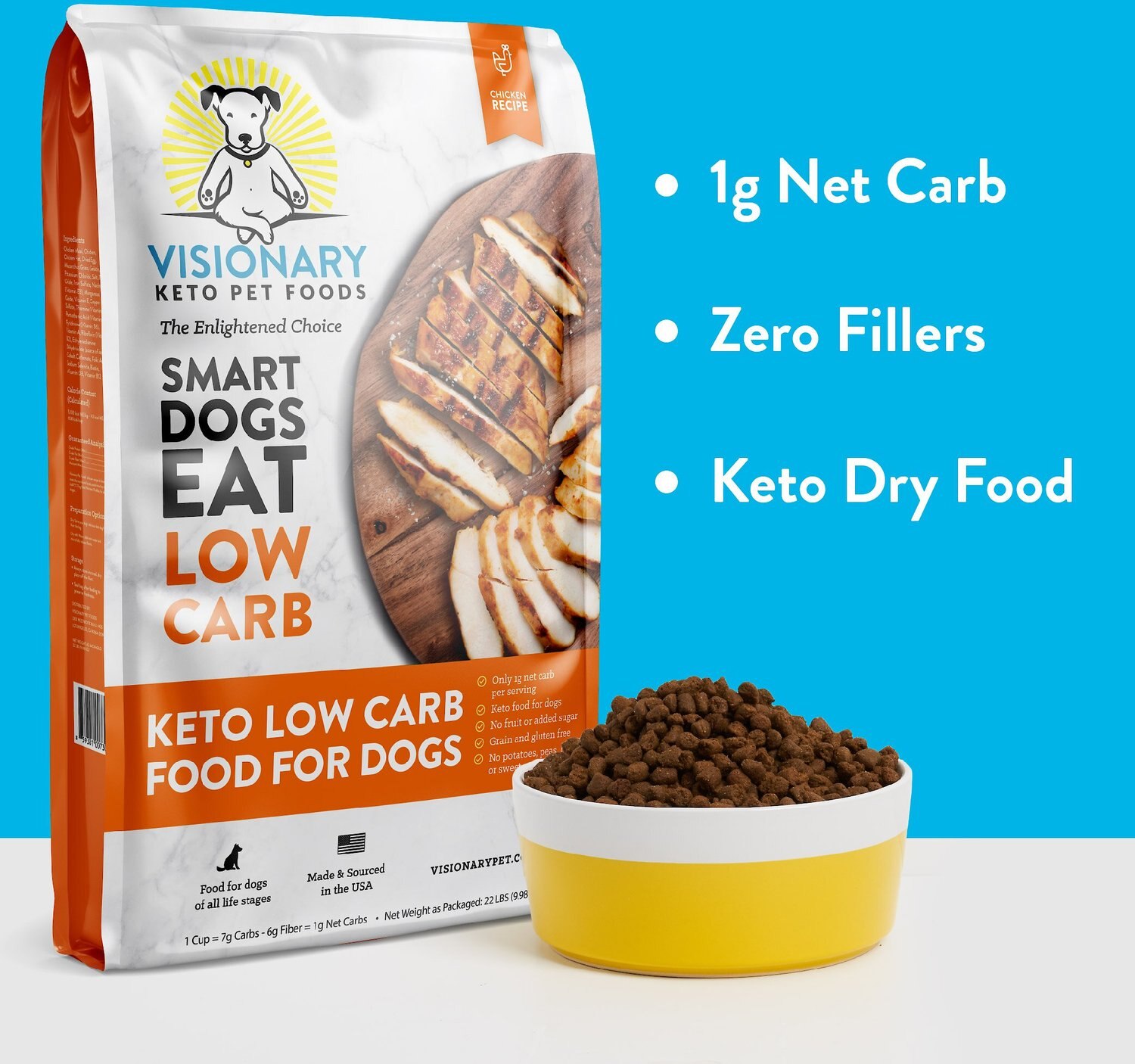 VISIONARY PET FOODS Keto Low Carb Chicken Recipe Dry Dog Food, 22lb