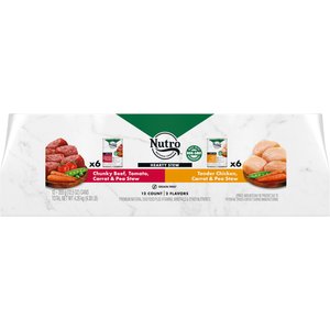 Nutro Hearty Stew Variety Pack Chunky Beef, Tomato, Carrot & Pea Stew & Tender Chicken, Carrot & Pea Stew Wet Dog Food, 12.5-oz can, case of 12