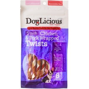 Canine's Choice DogLicious 5" Chicken & Pork Wrapped Rawhide Twists Dog Treats, 6 count