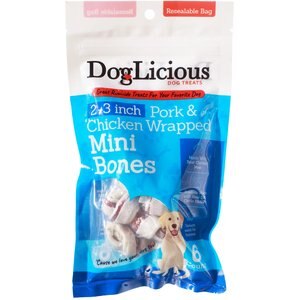 Canine's Choice DogLicious 2 - 3" Pork & Chicken Wrapped Rawhide Mini Bones Dog Treats, 6 count