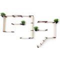CatastrophiCreations Garden Complex Wall Mounted Cat Tree Shelf Set with Cat Grass Planter, English Chestnut/Natural