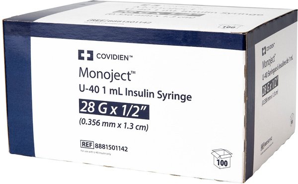 Monoject Insulin Syringes/Needles U-40 28 Gauge x 0.5-in, 1cc, 100 syringes slide 1 of 3