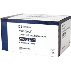 Monoject Insulin Syringes/Needles U-40 28 Gauge x 0.5-in, 1cc, 100 syringes