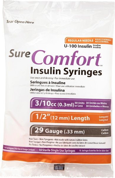 SureComfort Insulin Syringes U-100 29 Gauge x 0.5-in, 0.3cc, 10 syringes slide 1 of 2