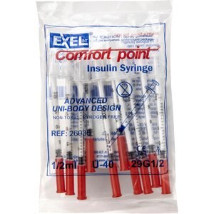 Exel Comfort Point Insulin Syringes U-40 29 Gauge x 0.5-in, 0.5cc, 10 syringes