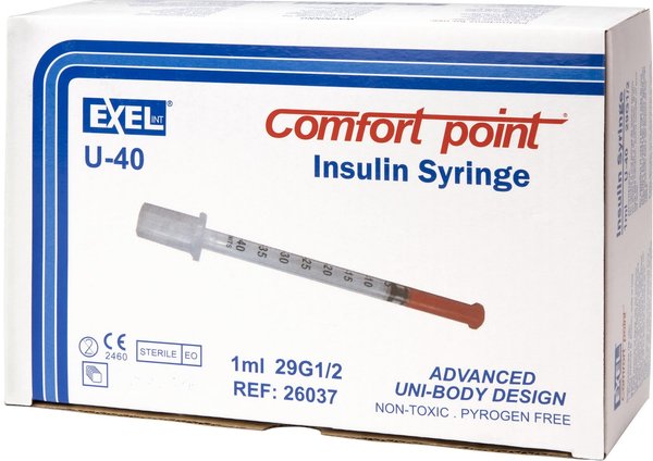Exel Comfort Point Insulin Syringes U-40 29 Gauge x 0.5-in, 1cc, 10 syringes slide 1 of 2